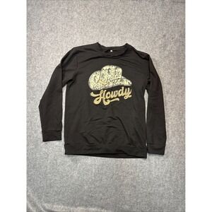 Howdy Western‎ Top Womens Medium Black Cowgirl Graphic Long Sleeve
